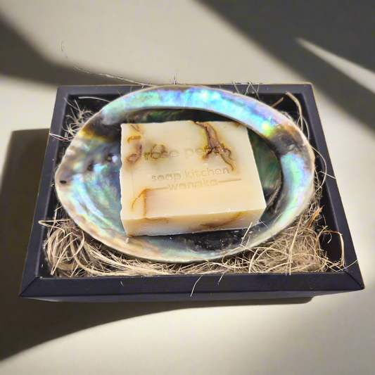 NNPSR - Rose Petal PAUA DISH WITH SOAP - OCEAN SHELL STUDIOS
