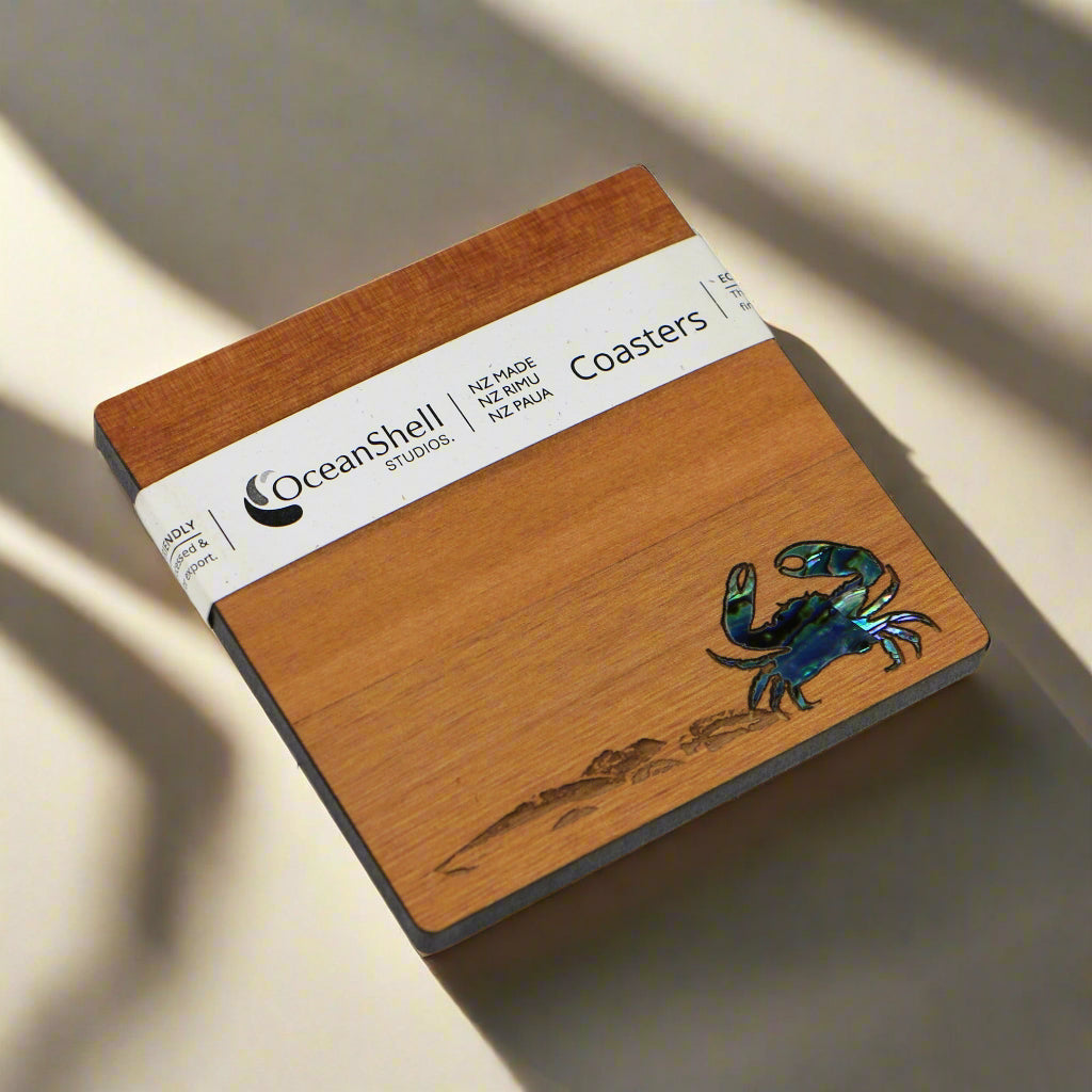 NPRCCB1 - Crab PAUA AND RIMU COASTERS - SINGLES - OCEAN SHELL STUDIOS