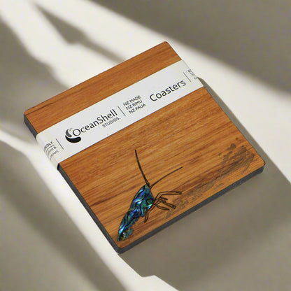 NPRCCF1 - Crayfish PAUA AND RIMU COASTERS - SINGLES - OCEAN SHELL STUDIOS