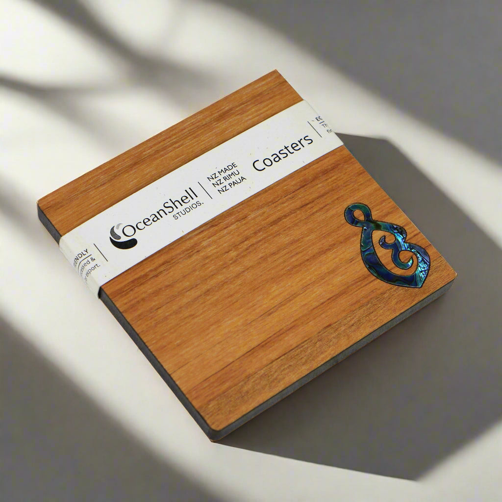 NPRCDKT1 - Double Koru Tear PAUA AND RIMU COASTERS - SINGLES - OCEAN SHELL STUDIOS