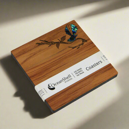 NPRCF1 - Fantail PAUA AND RIMU COASTERS - SINGLES - OCEAN SHELL STUDIOS