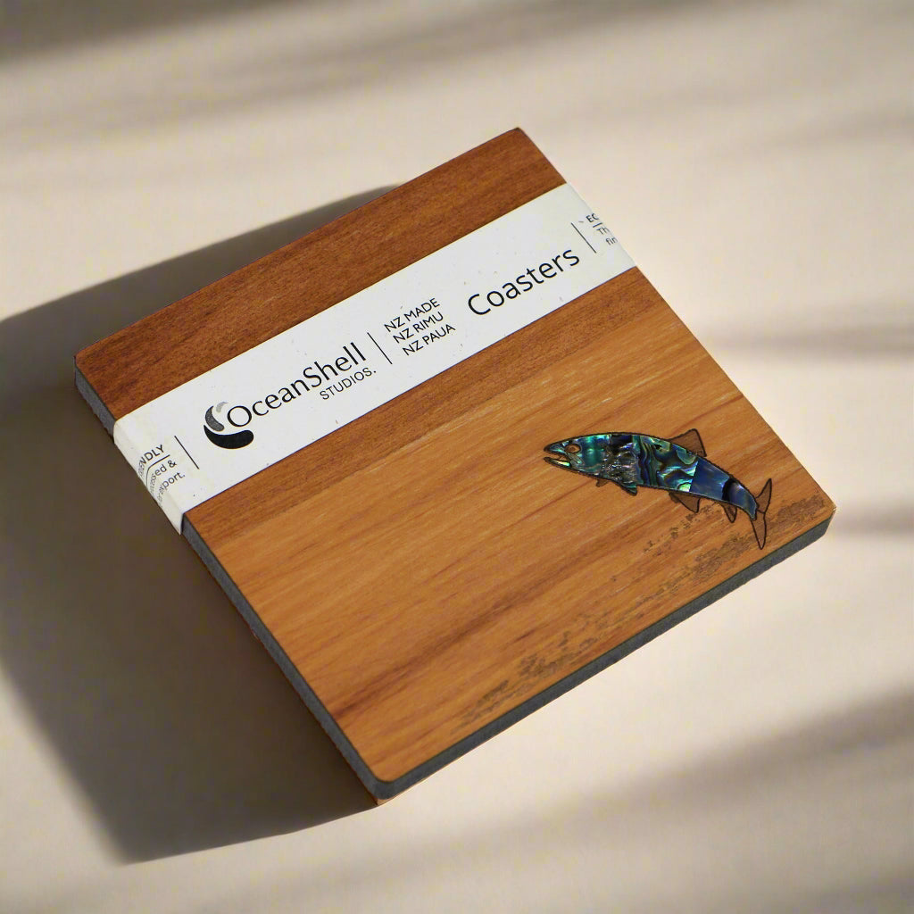 NPRCFI1 - Fish PAUA AND RIMU COASTERS - SINGLES - OCEAN SHELL STUDIOS