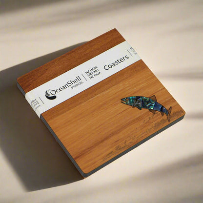 NPRCFI1 - Fish PAUA AND RIMU COASTERS - SINGLES - OCEAN SHELL STUDIOS