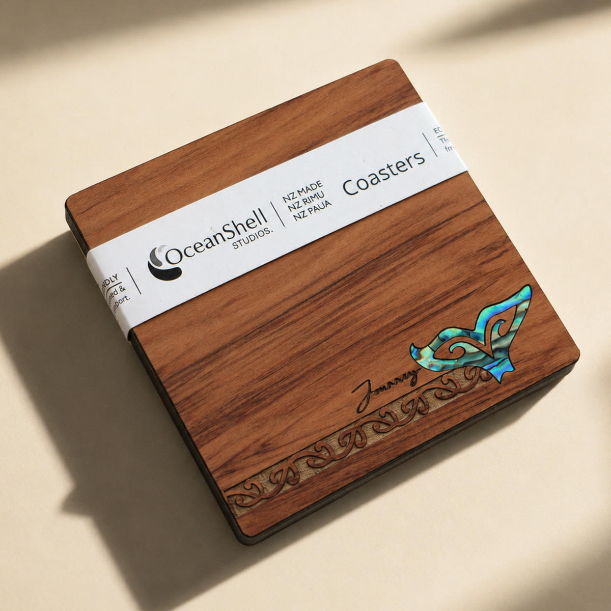 NPRCJW1 - Journey Whale PAUA AND RIMU COASTERS - SINGLES - OCEAN SHELL STUDIOS