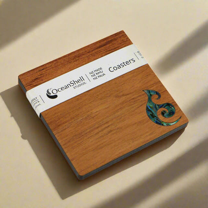 NPRCKH1 - Koru Hook PAUA AND RIMU COASTERS - SINGLES - OCEAN SHELL STUDIOS