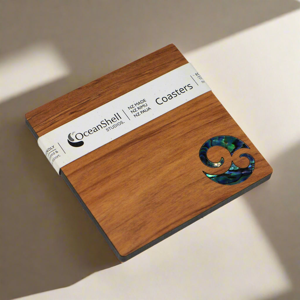 NPRCKO1 - Koru PAUA AND RIMU COASTERS - SINGLES - OCEAN SHELL STUDIOS