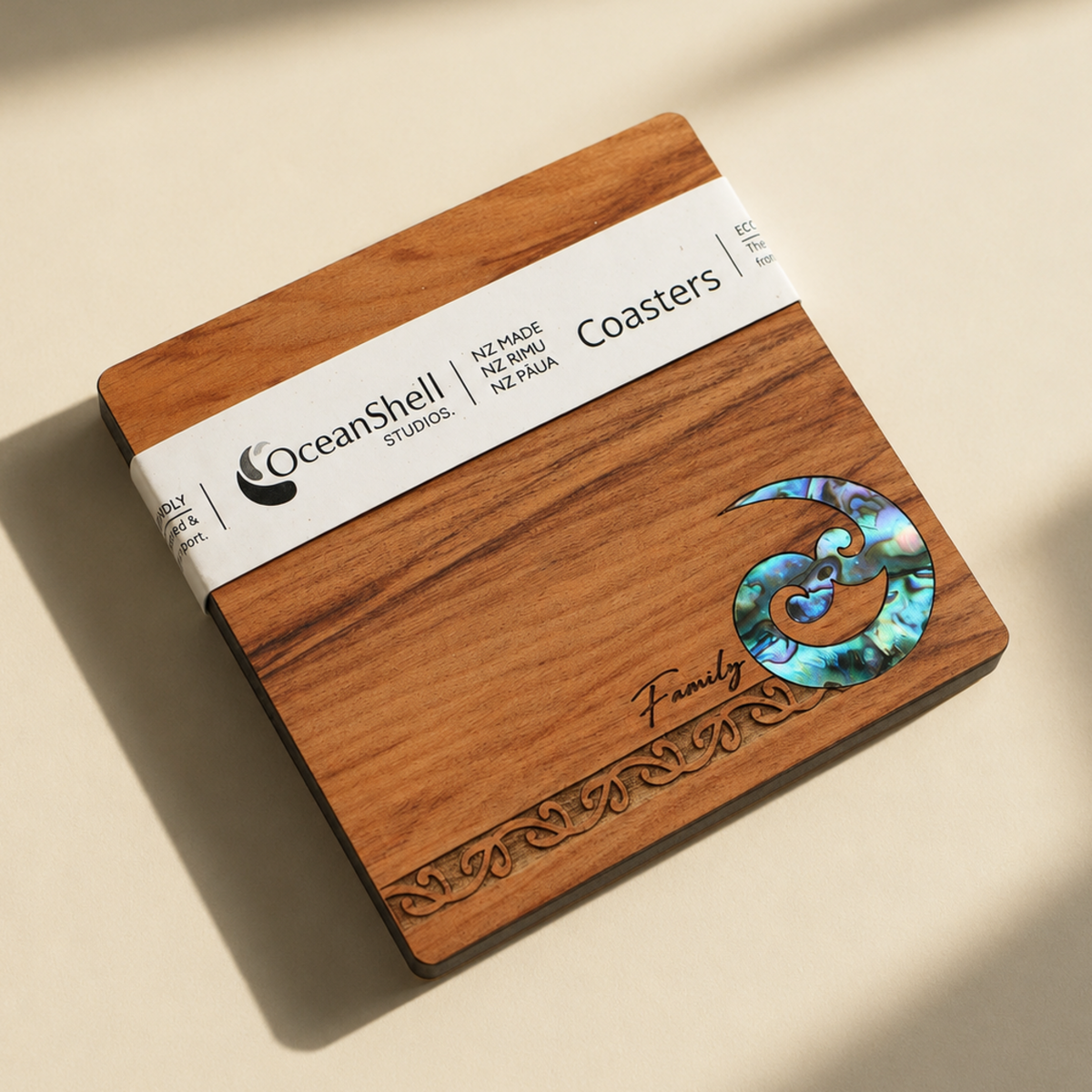 NPRCLK1 - Family Koru PAUA AND RIMU COASTERS - SINGLES - OCEAN SHELL STUDIOS