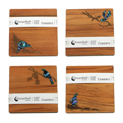 NPRCNB4B_SET - Native Birds PAUA AND RIMU COASTER - SETS - OCEAN SHELL STUDIOS