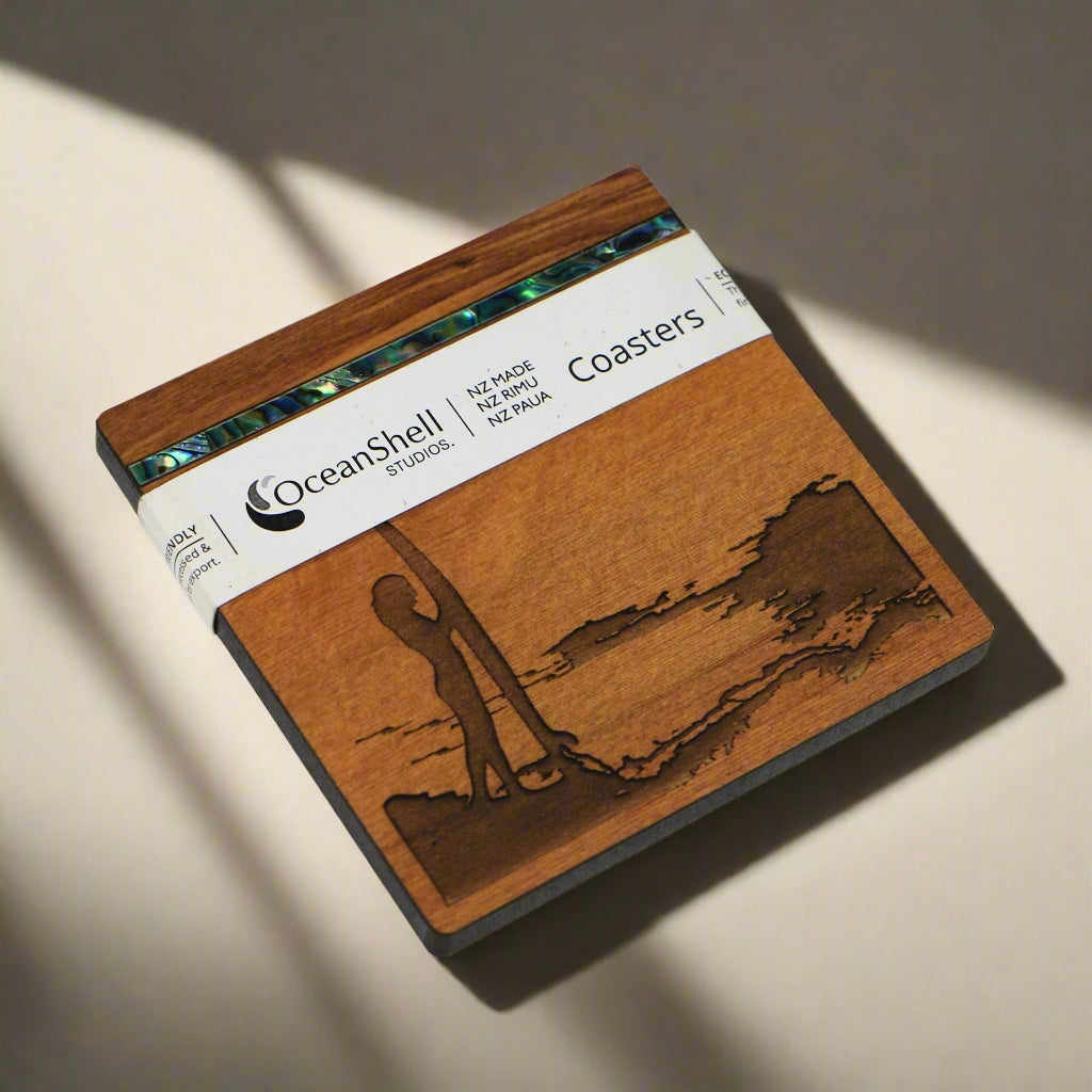 NPRCSF1 - Surfer PAUA AND RIMU COASTERS - SINGLES - OCEAN SHELL STUDIOS