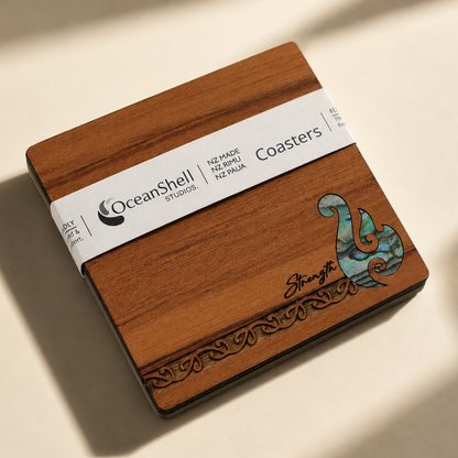 NPRCSH1 - Strength Hook PAUA AND RIMU COASTERS - SINGLES - OCEAN SHELL STUDIOS