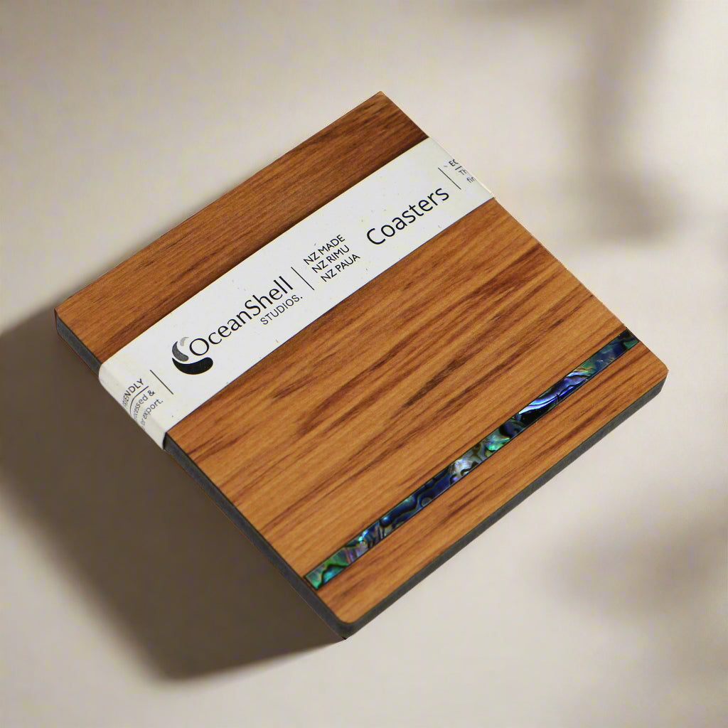 NPRCSP1 - Strip PAUA AND RIMU COASTERS - SINGLES - OCEAN SHELL STUDIOS