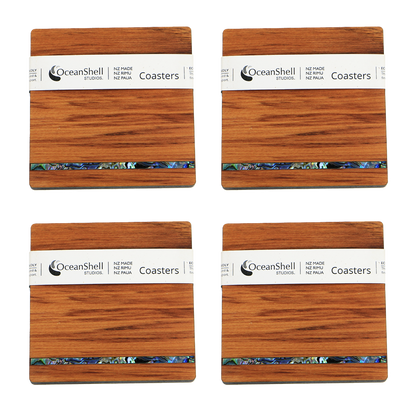 NPRCSP4B_SET - Strip PAUA AND RIMU COASTER - SETS - OCEAN SHELL STUDIOS