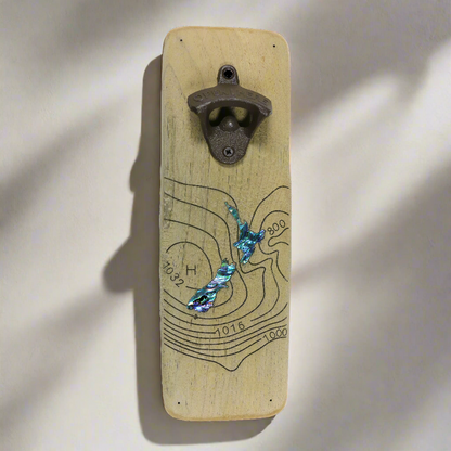 NRWCMNZ - New Zealand Map RECYCLEWOOD BOTTLE OPENER - OCEAN SHELL STUDIOS