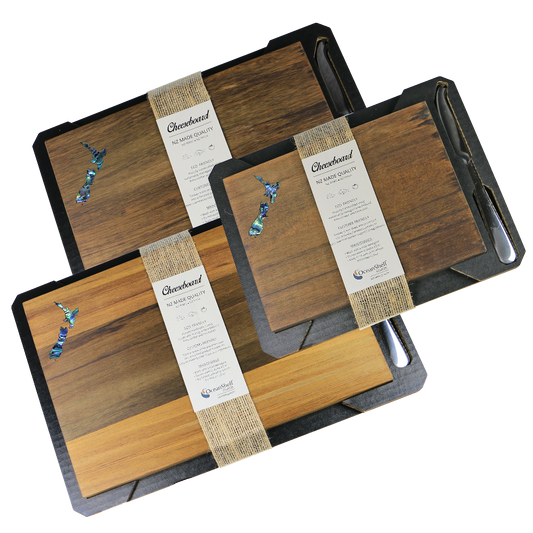 NZ_Cheeseboard_3 - RIMU CHEESE BOARD NZ MAP - WITH KNIFE - OCEAN SHELL STUDIOS