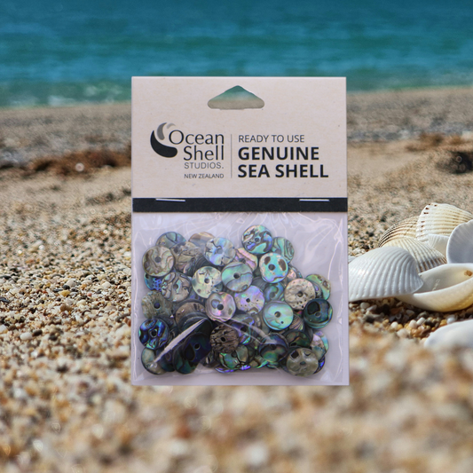 TPDCC10 - CIRCLE MEDIUM 10MM (15G) SHELL PIECES PAUA SEQUINS - DRILLED CENTRE - OCEAN SHELL STUDIOS