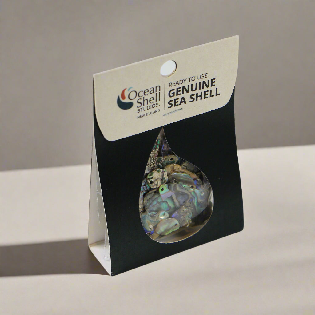 TPGD8-25 - PAUA GLOSS DRILLED 30G 8-25MM TUMBLED SHELL PIECES - OCEAN SHELL STUDIOS