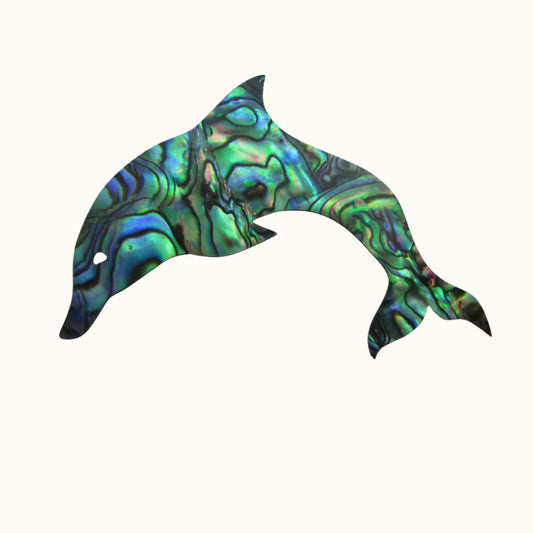 ZSPDPM - Medium 60x40mm GLOSS PAUA VENEER SHAPE - DOLPHIN - OCEAN SHELL STUDIOS
