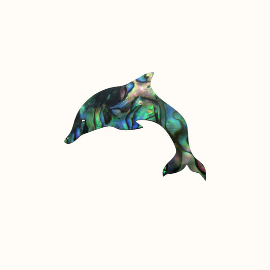 ZSPDPS - Small 40x30mm GLOSS PAUA VENEER SHAPE - DOLPHIN - OCEAN SHELL STUDIOS