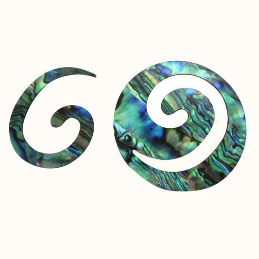 ZSPKL - Large 43mm GLOSS PAUA VENEER SHAPE - KORU - OCEAN SHELL STUDIOS