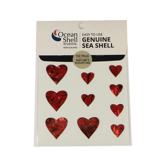 ZTPHR - THEME SET - PAUA STICKERS - RED HEARTS (10PCS) - OCEAN SHELL STUDIOS