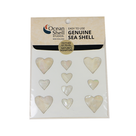 ZTWPH - THEME SET - MOTHER OF PEARL STICKERS - HEART (10PCS) - OCEAN SHELL STUDIOS